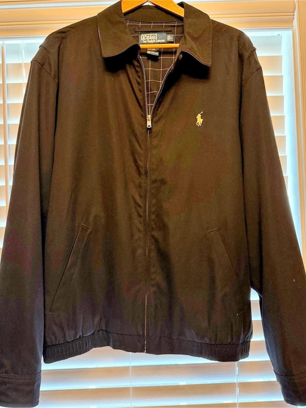 Polo by Ralph Lauren Plaid Lined Full Zip Windbreaker Jacket Black Large
